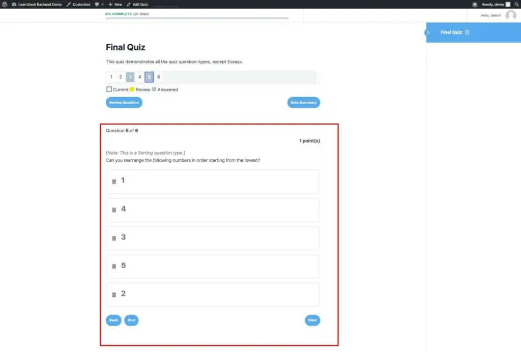 Sorting Choice question type