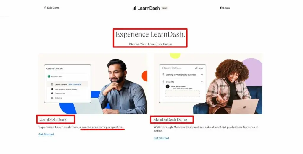 Locate 'Try LearnDash' in the top menu and click to access the demo request page