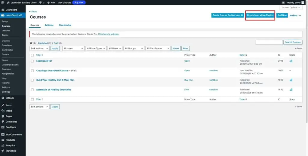 Convert video playlists into courses with ease