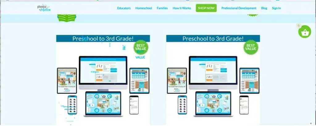 An interactive lesson from Phonics in Motion demonstrating a blend of visual and auditory elements