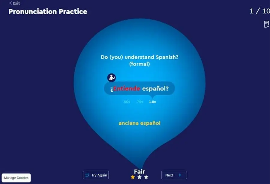 Visual representation of the speaking practice section in Pimsleur Spanish