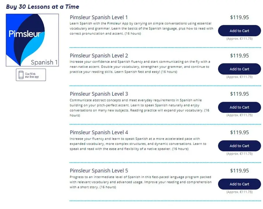 The $21.95 5-lesson package provides a budget-friendly option, offering access to 5 lessons from the first three levels