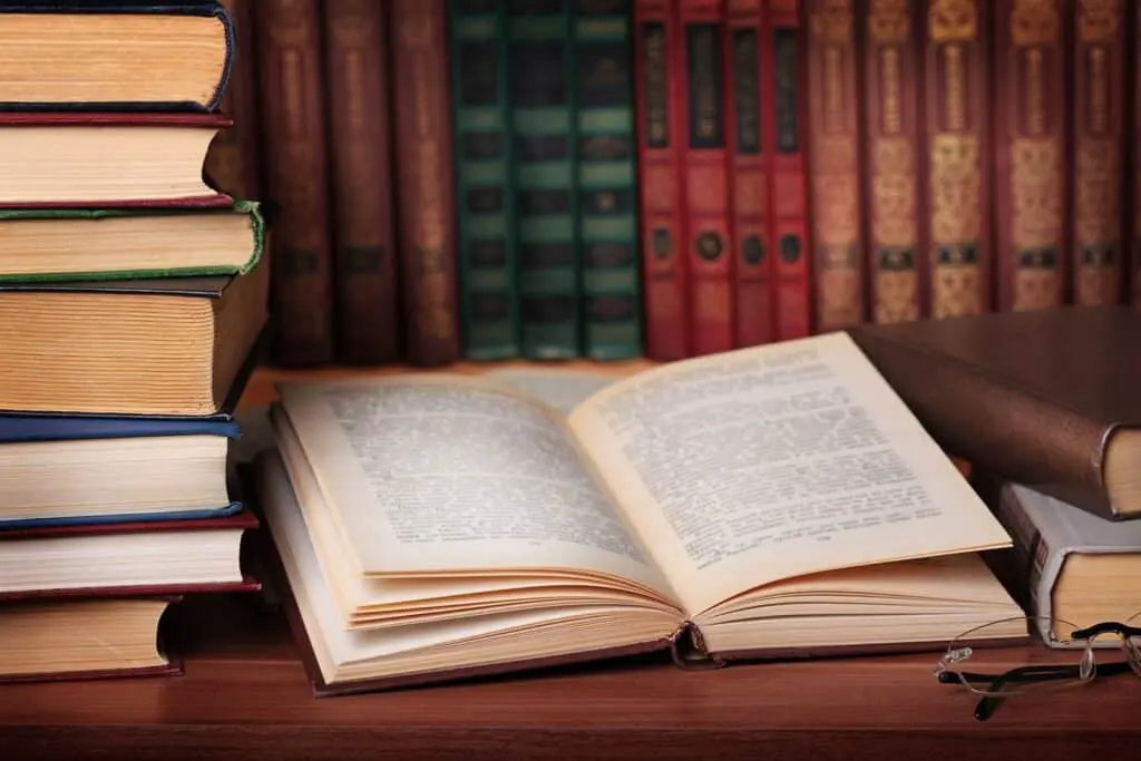 An open book in a library
