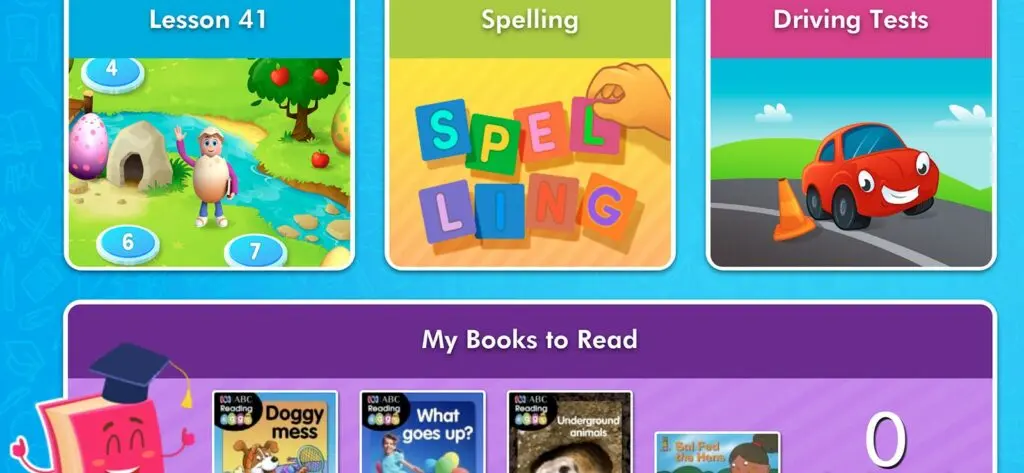The lessons menu of Reading Eggs
