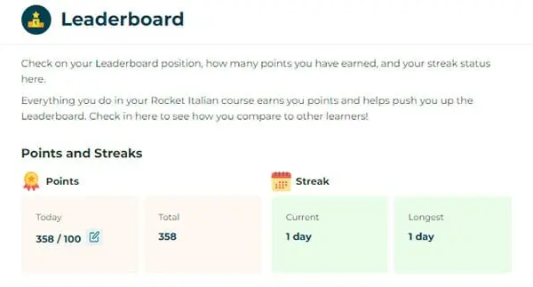 Rocket Italian Points and Streaks