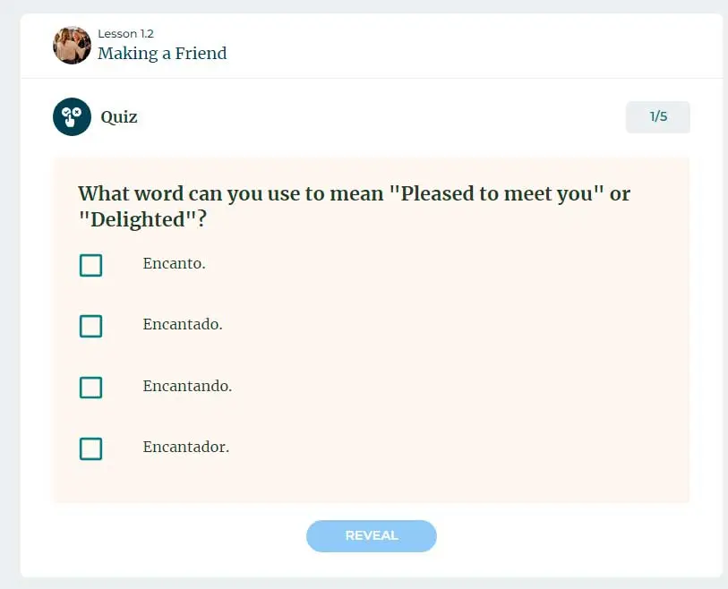 An example question from a lesson in level 1