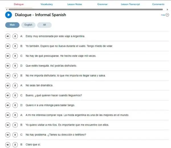 dialogue section following an audio lesson