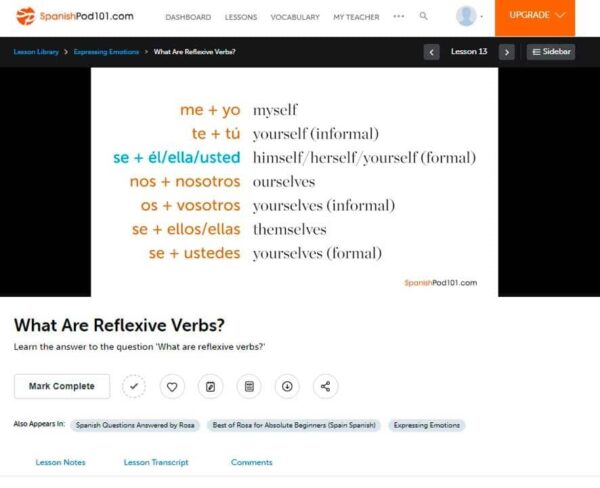 Snippet from a video lesson on reflexive verbs