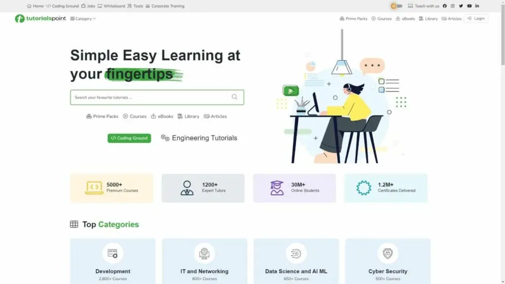 The Tutorialspoint homepage