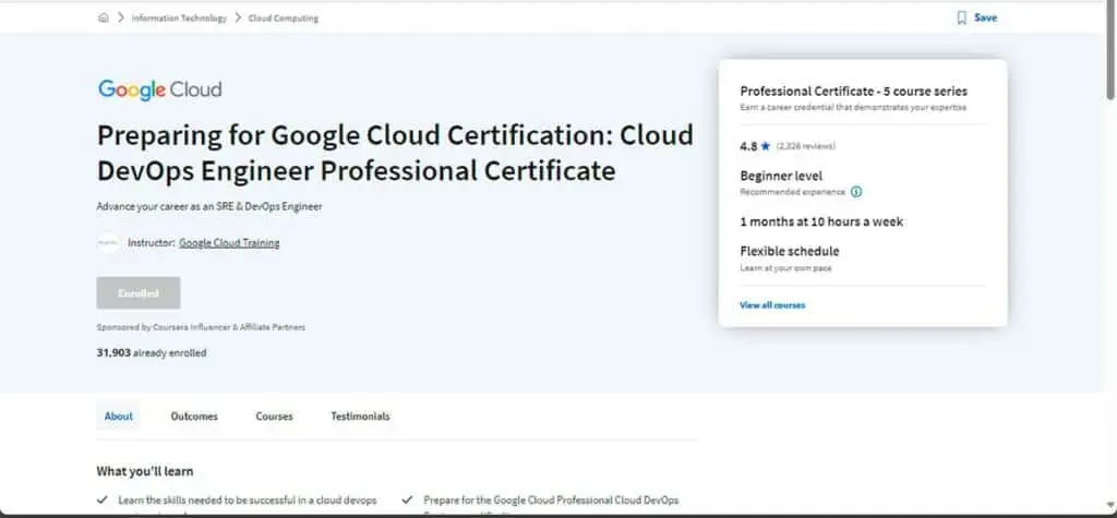 The program's homepage on Coursera's website