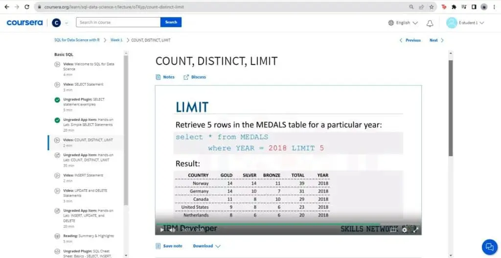 Access the video lecture covering the basics of SQL