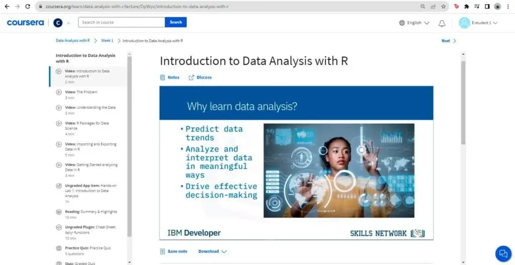 Explore the video lecture introducing data analysis with R