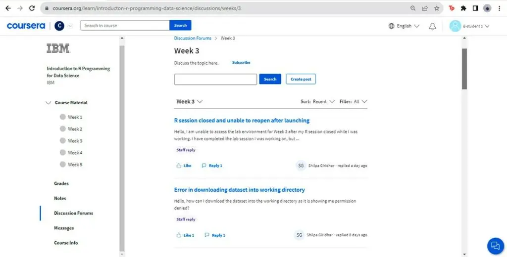 Join the discussion forum within the course