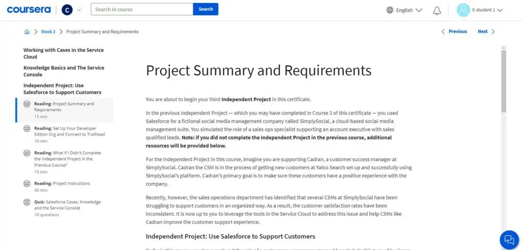Introduction to the independent project of the course