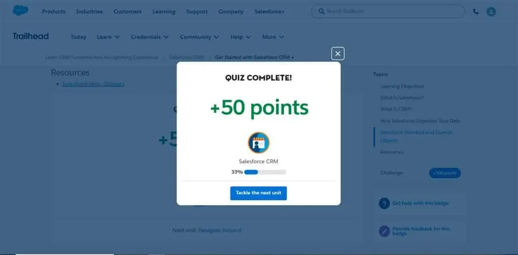 Points are awarded on Trailhead for completing a unit