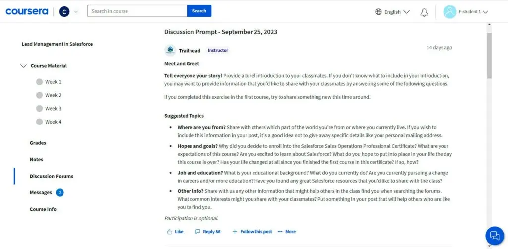 Example of a discussion prompt