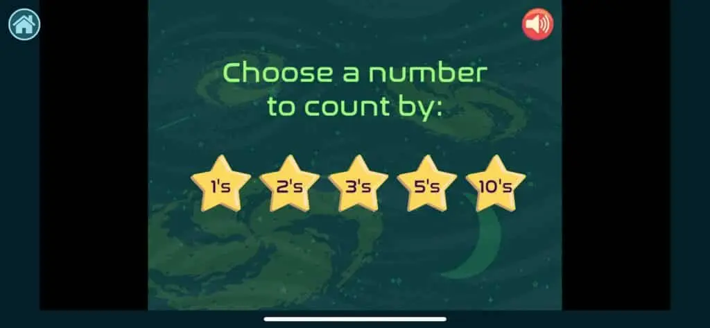 Child exploring skip-counting options within an activity, demonstrating multiple levels to choose from