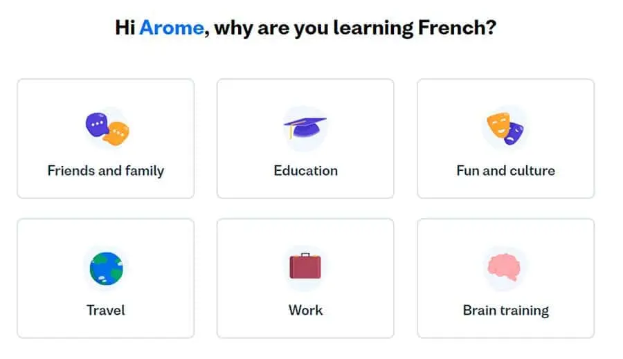 The platform asks about your learning objectives