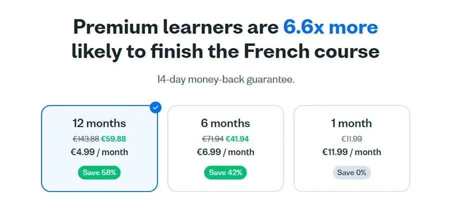The pricing for various Premium subscription options