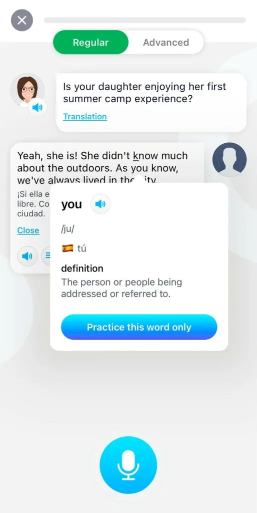 Accessing the definition of a word in a lesson