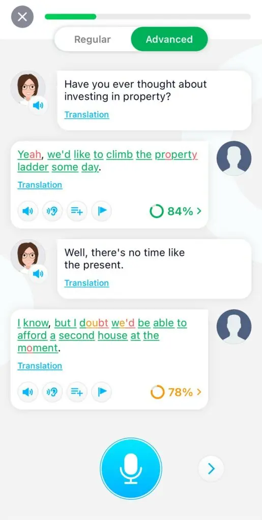 Conversational exercise in ELSA Speak