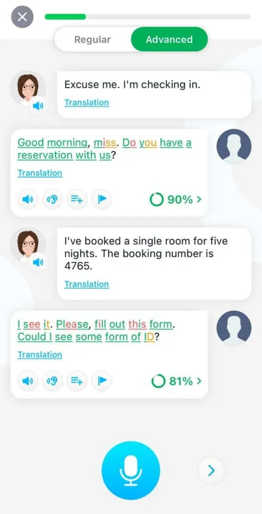 speaking and pronunciation exercises in ELSA Speak