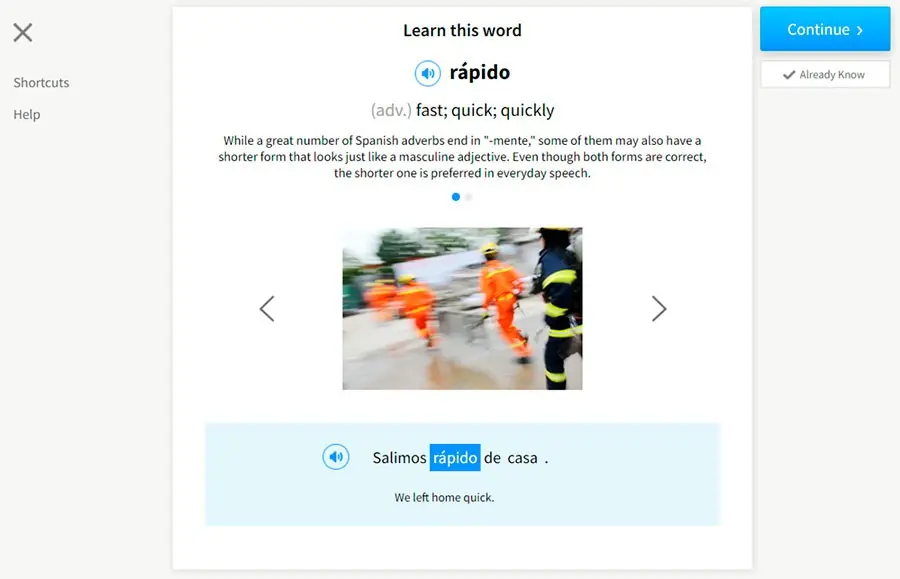 This is an example of a flashcard in FluentU Spanish