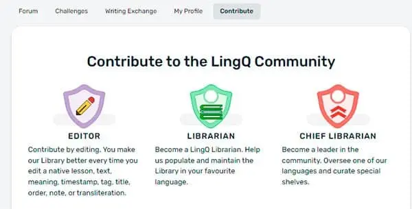 Contributing to LingQ: Professional roles as an editor, librarian, chief librarian, and translation opportunities