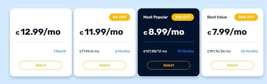 pricing table Lingq Spanish