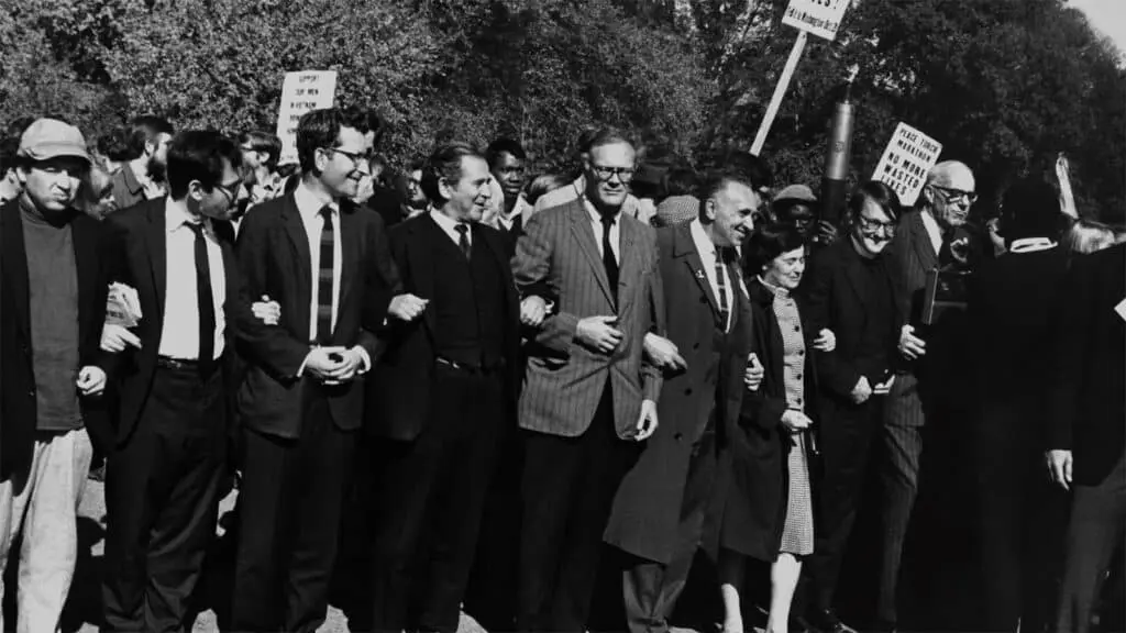 Chomsky demonstrating during the 'March on the Pentagon,' Washington DC, 1967
