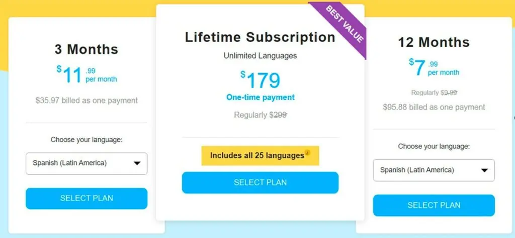 table price Rosetta Stone Spanish