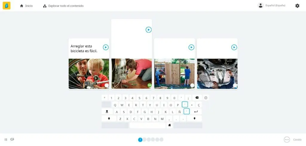 The writing section enables you to use your keyboard to type Spanish phrases, promoting a more natural writing approach