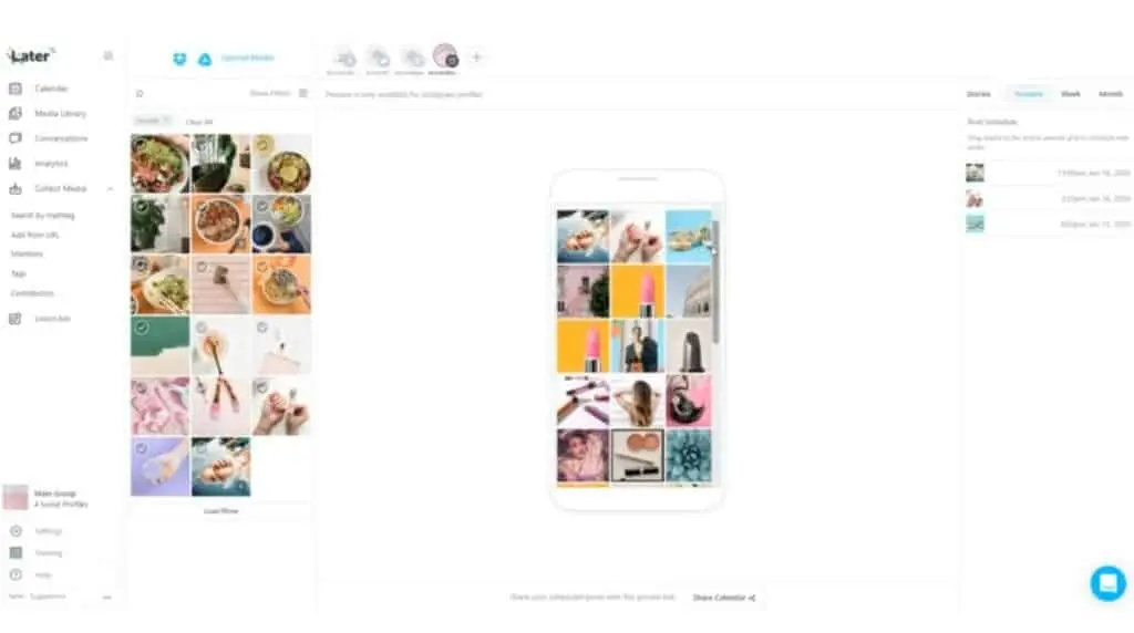 Taylor Loren demonstrates the use of Later, a platform for scheduling and organizing Instagram posts