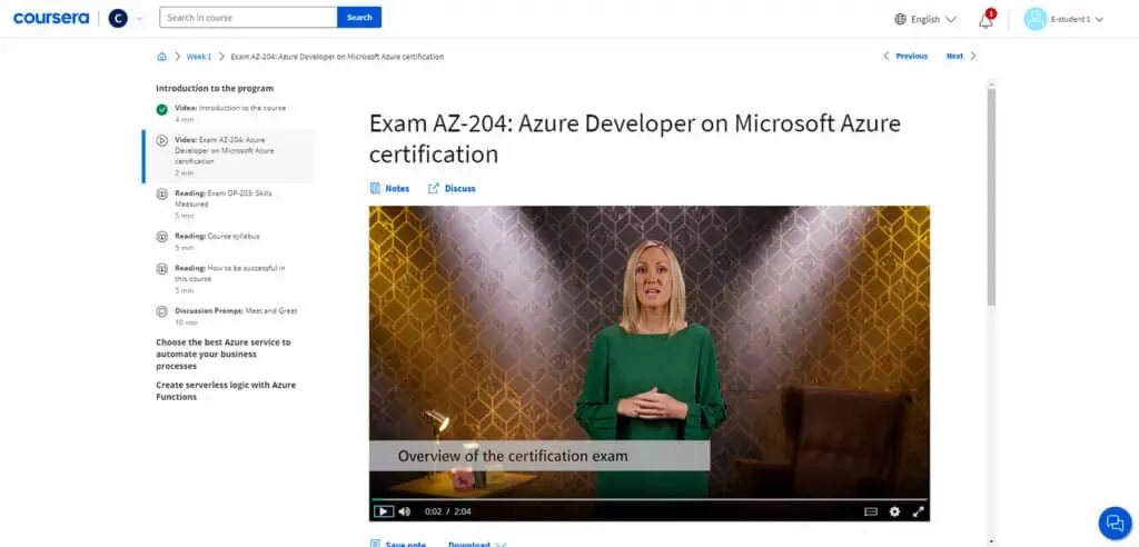 Video lesson covering the Azure Developer certification