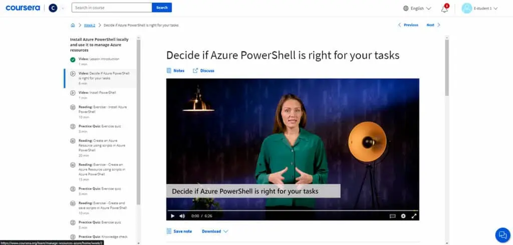 Video lesson discussing the decision-making process for choosing Azure PowerShell for specific tasks