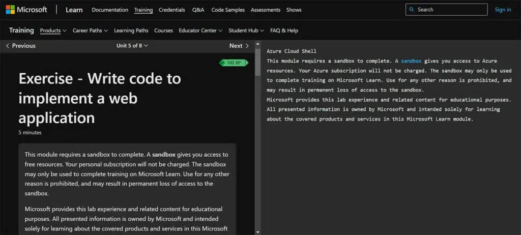 Participating in an exercise - writing code to implement a web application