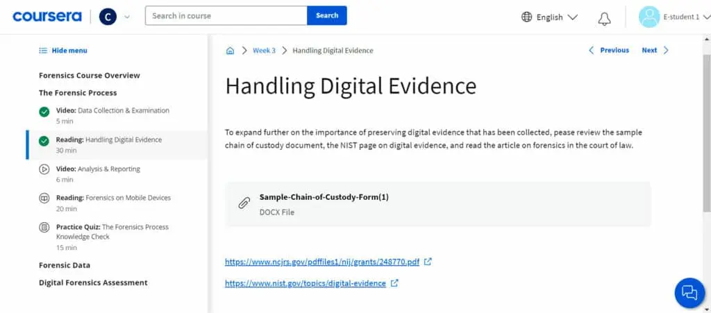 Engaging in an article reading session on handling digital evidence