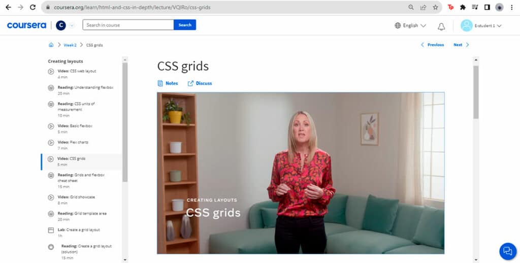 Video in the HTML and CSS in Depth course offering an in-depth explanation of CSS grids