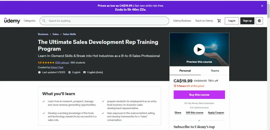 Udemy course suggested as an alternative option
