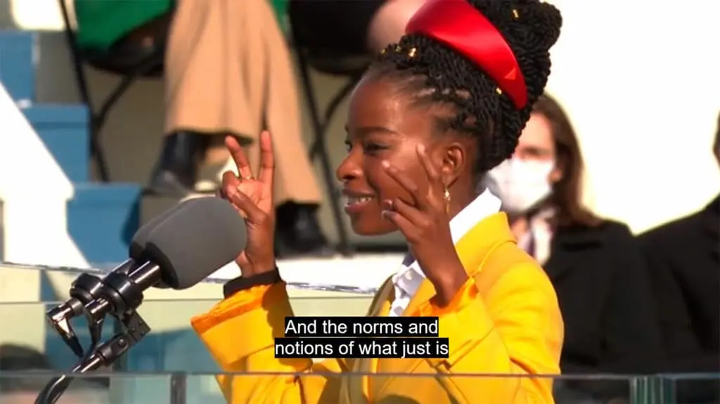 Amanda Gorman performing her poem at Joe Biden's inauguration