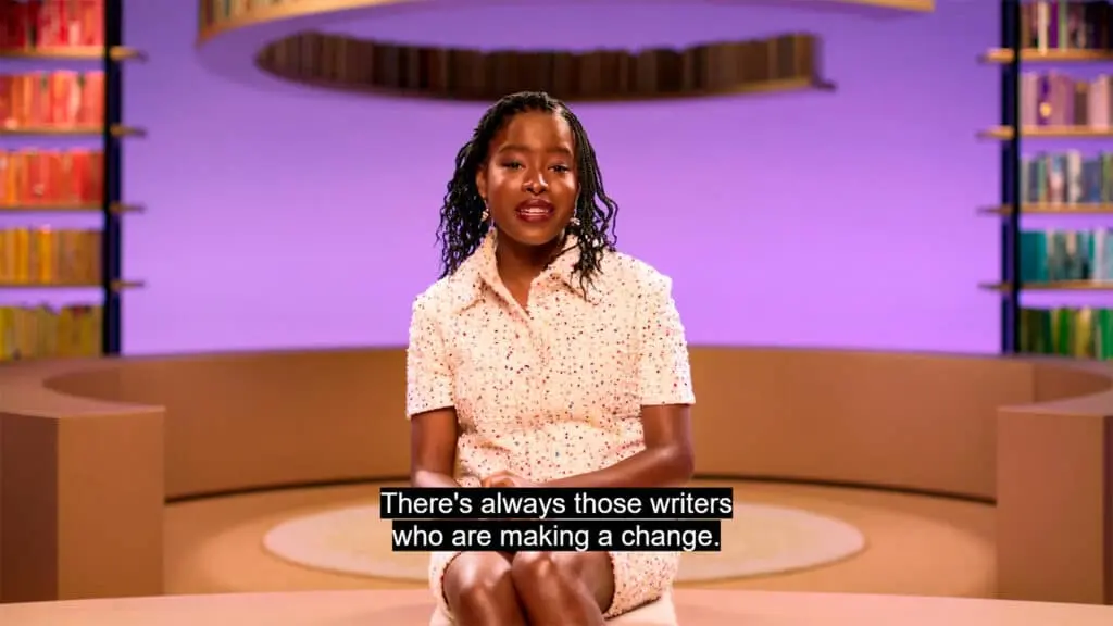 Amanda offering words of encouragement to budding poets and writers