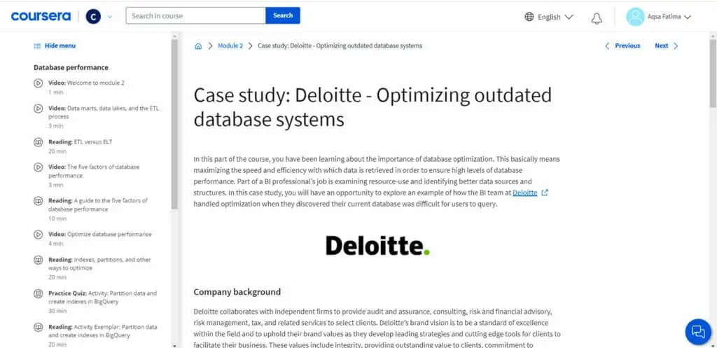 A case study document titled 'Module 2 Case Study' with relevant information and prompts for analysis