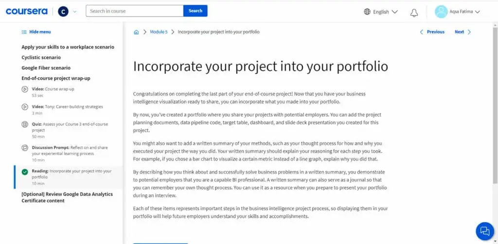 Portfolio showcasing end-of-course projects completed by students