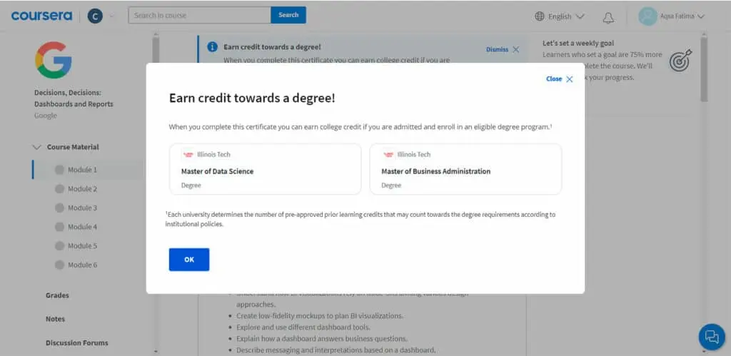 Opportunity to earn college credit within an eligible degree program