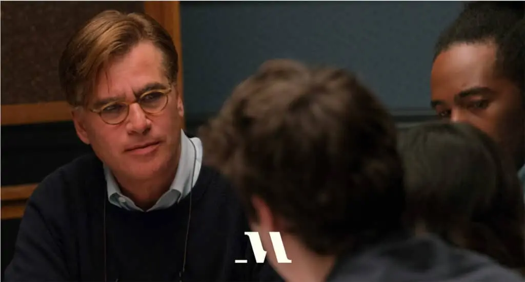 Aaron’s remarks, summarized and organized, appear on screen (on the right) as he talks