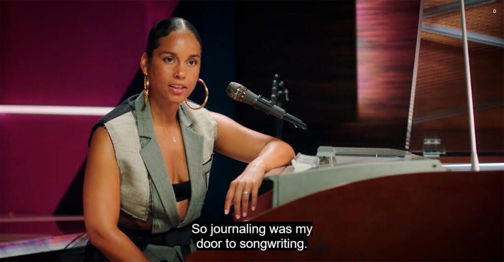Alicia Keys discussing how she transformed journaling into the art of songwriting