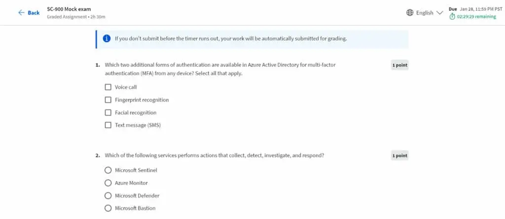 Course 9: Graded Assignment on SC-900 Mock exam