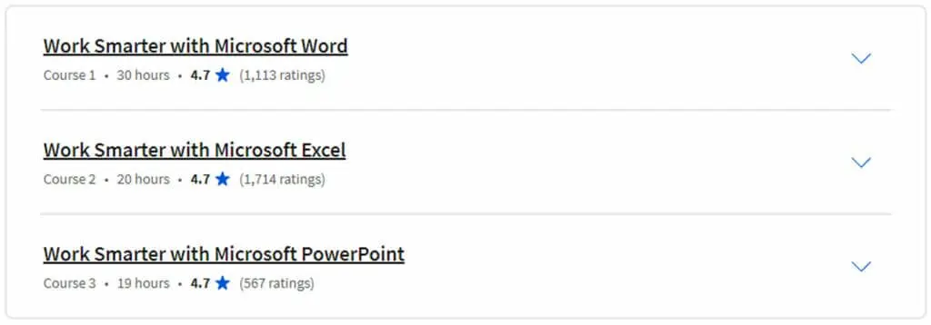 Here are the individual courses in the Microsoft 365 Fundamentals Specialization