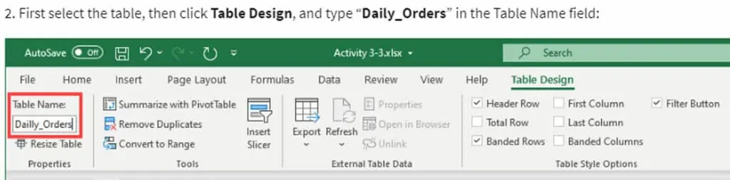 Screenshot from the Excel Course