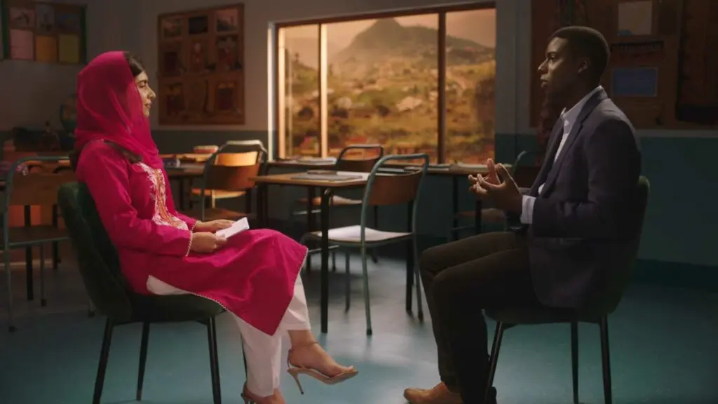 Malala Yousafzai speaking with Lewis Iwu in her MasterClass